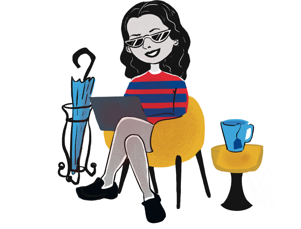 Drawing of Valeria Velasquez Sitting and Working